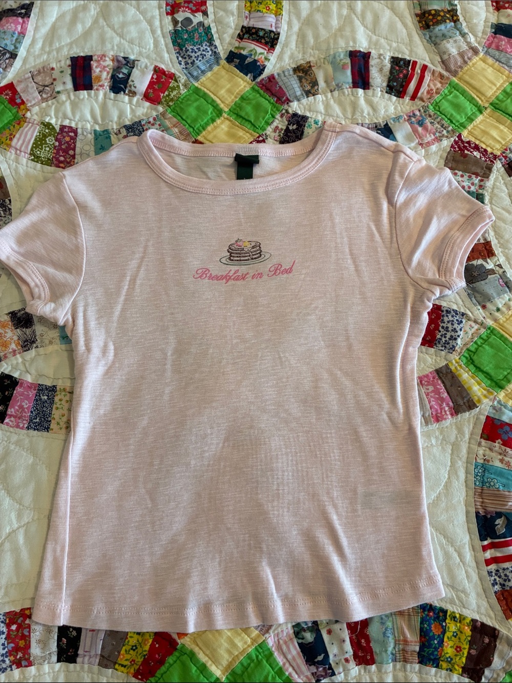 Wild Fable Pink  'Breakfast in Bed' Short Sleeve Tee coquette cotton blend